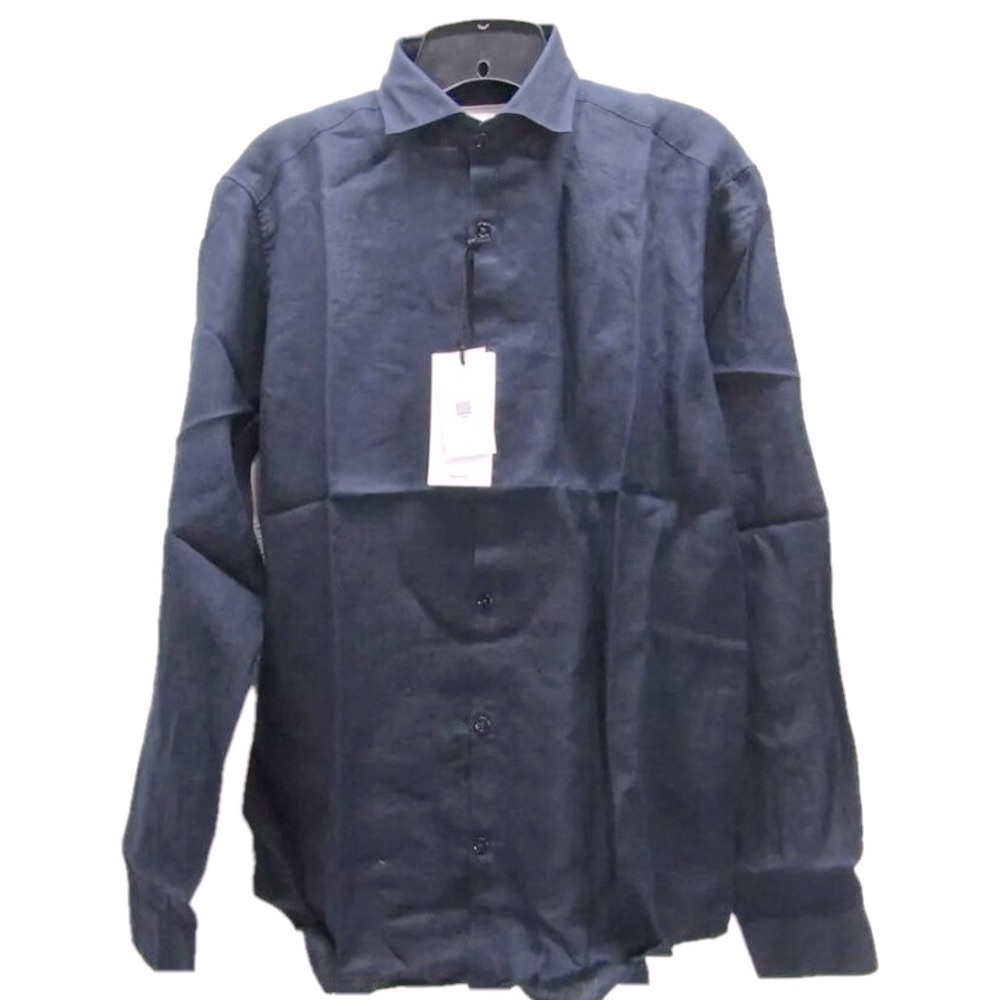 NEW MACKEENE Mens Fabiio Linen Button-Up Shirt Size S Navy Blue